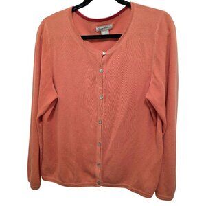 Tommy Bahama Womens Coral Button-Front Cardigan Sweater XL Cotton/Silk Blend Lon